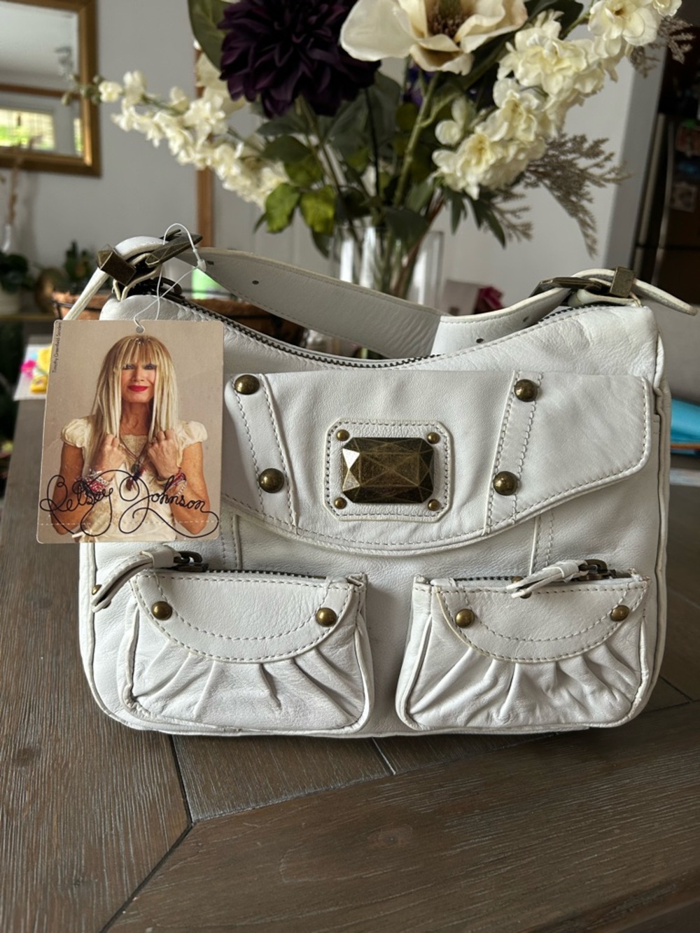 Vtg Betsy Johnson white off shoulder bag purse